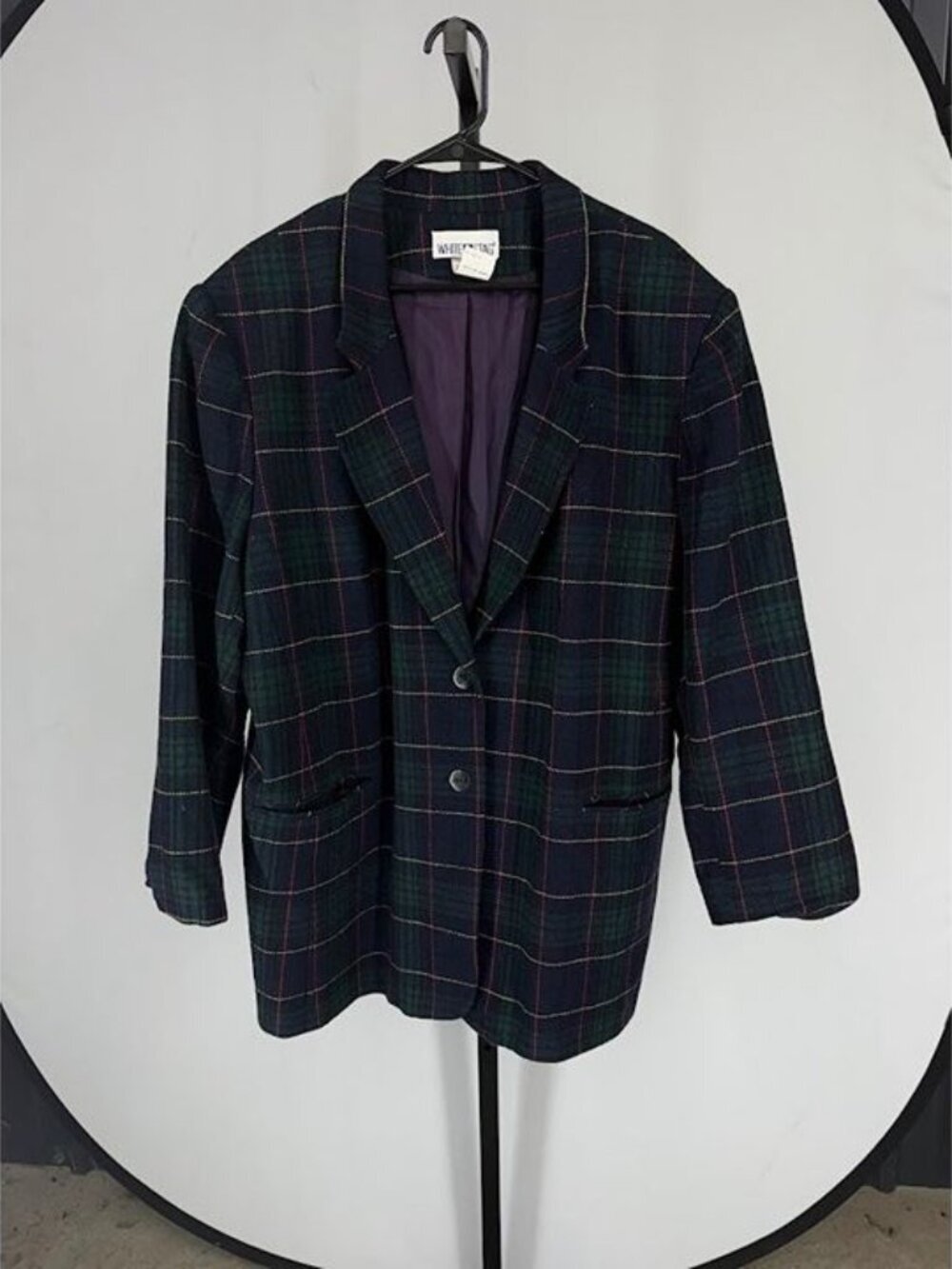 White Stag Green Plaid Wool Blend Blazer